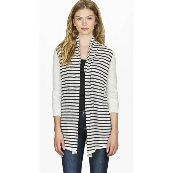 LILLA P Women’s White and Black Striped Open Front Cotton Cardigan med. - Picture 1 of 4